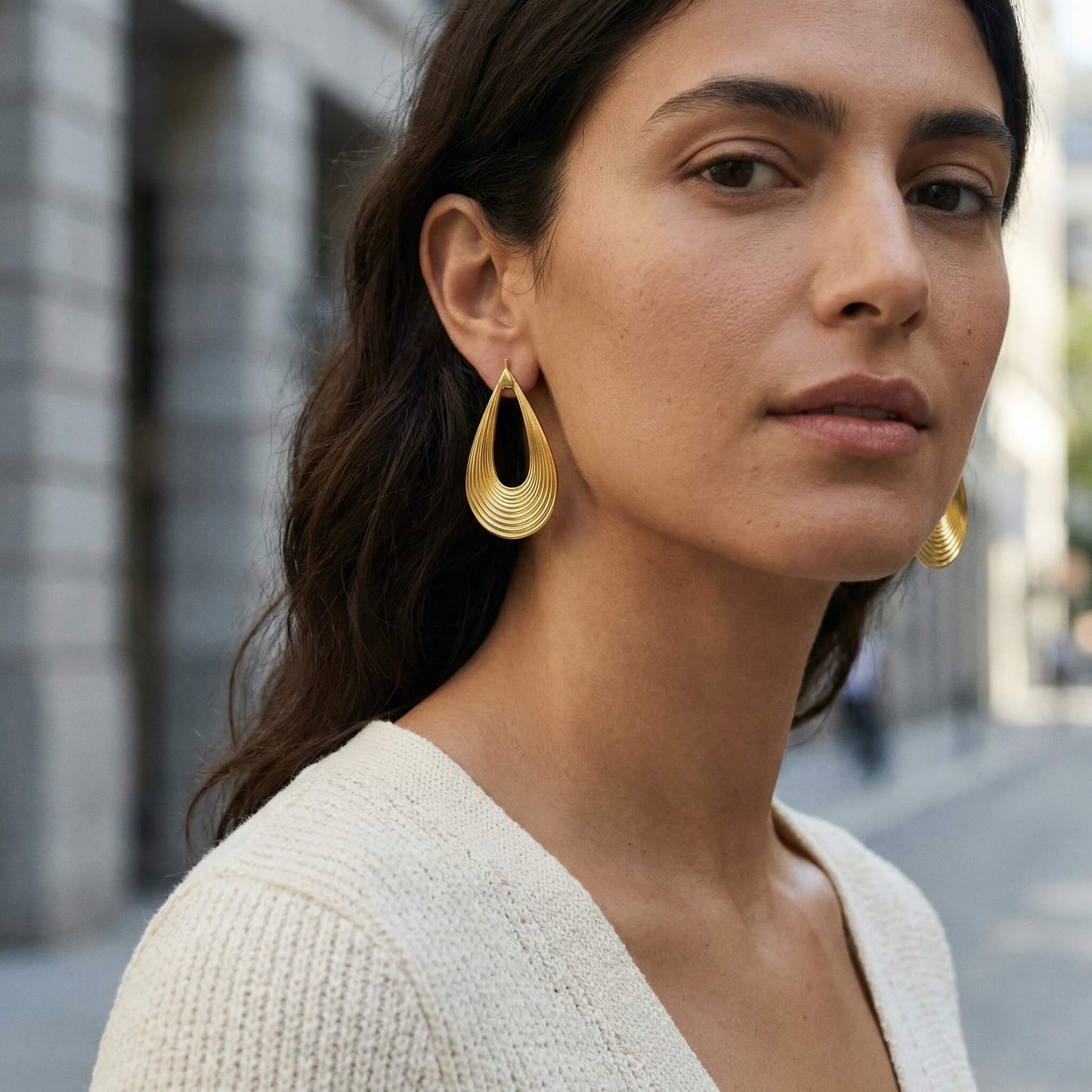 Golden Oval Statement Earrings